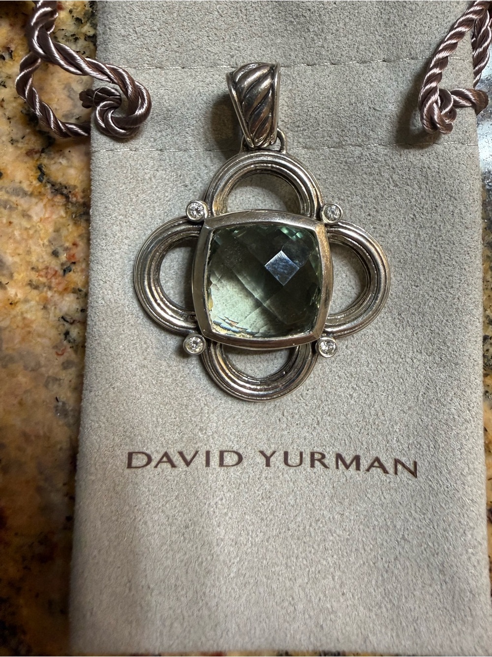 David Yurman Renaissance Prasiolite Diamond Pendant Enhancer EUC